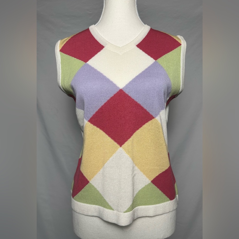 ASTRA CLASSIC Vintage Cotton Blend Rainbow Argyle Preppy Sweater Vest‎ Size S